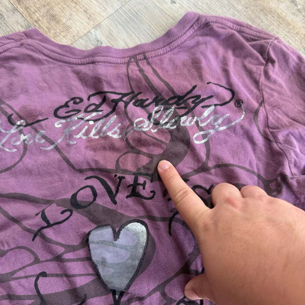 Ed Hardy Love Kills Slowly Long Sleeve V-Neck Shirt Size S - Picture 8 of 8